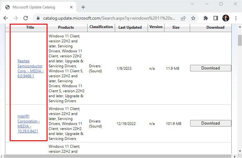 check title field for your sound driver