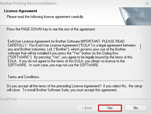 How to Connect Brother Printer to Wi-Fi 26 click-yes-in-license-agreement