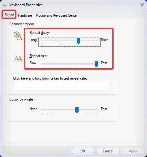 configure the repeat delay