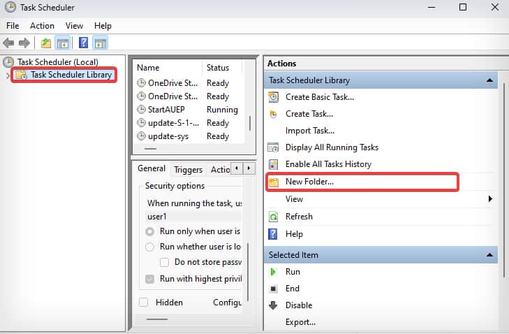 create new folder for a task