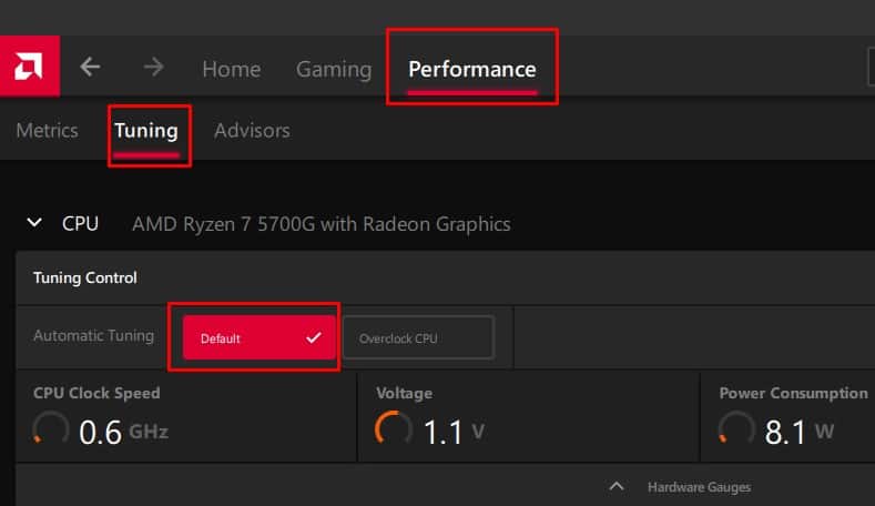 default tuning amd software