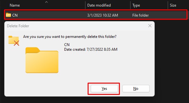 delete cn folder