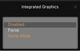 disabled option for integrated graphics