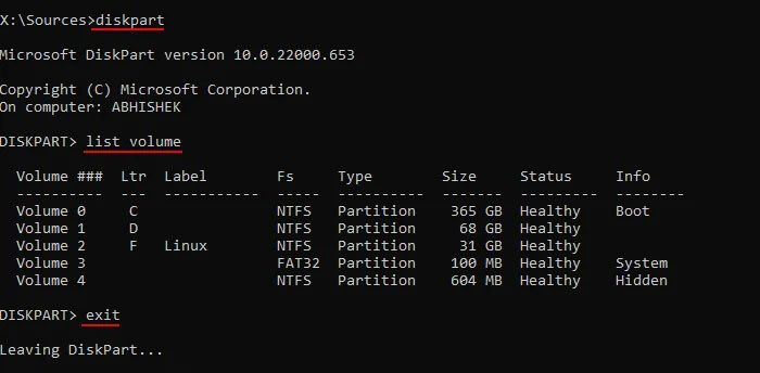 diskpart-list-volume-exit