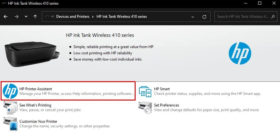 double click hp printer assistant