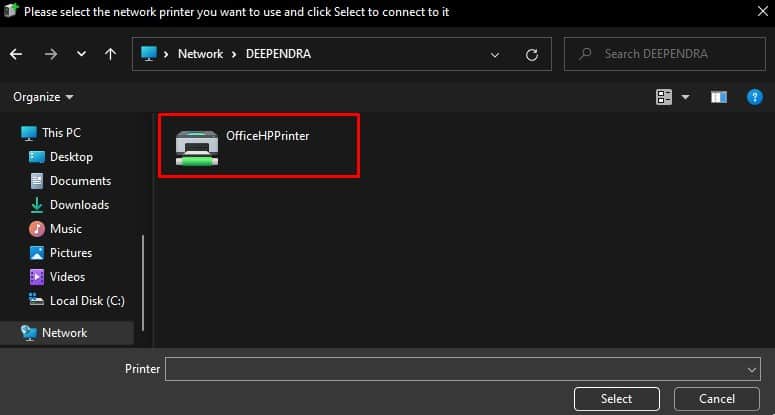 double click shared printer name
