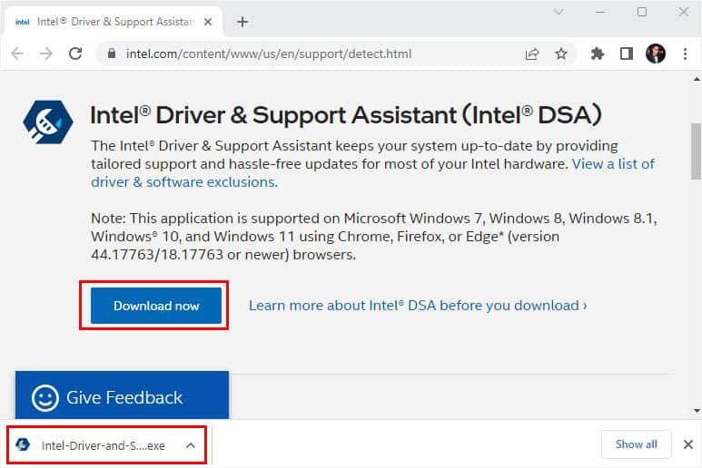 download intel driver and support assistant