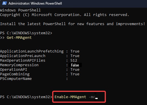 enable memory compression