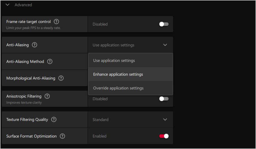 enhance application settings