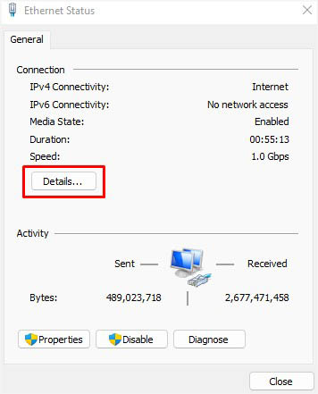 ethernet status details
