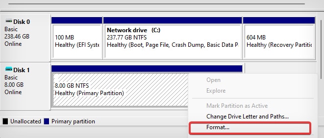 format drive from disk mgmt