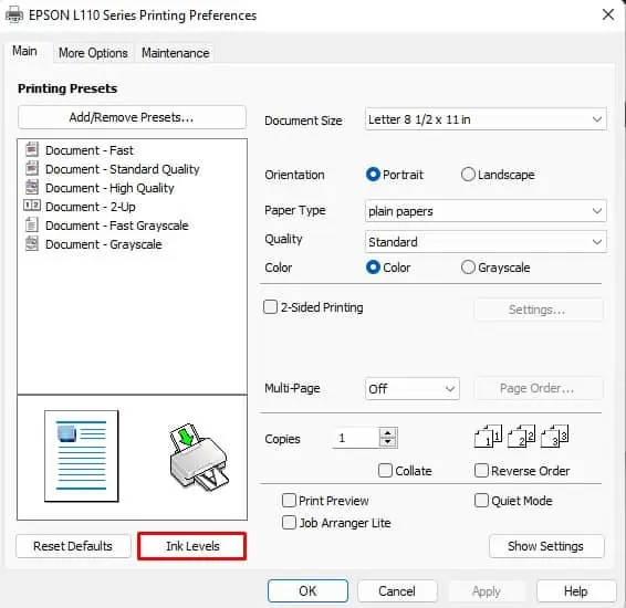 Printer Printing Blurry? Here’re 7 Proven Ways to Fix It 18 ink-levels-tab-on-epson-printer-2