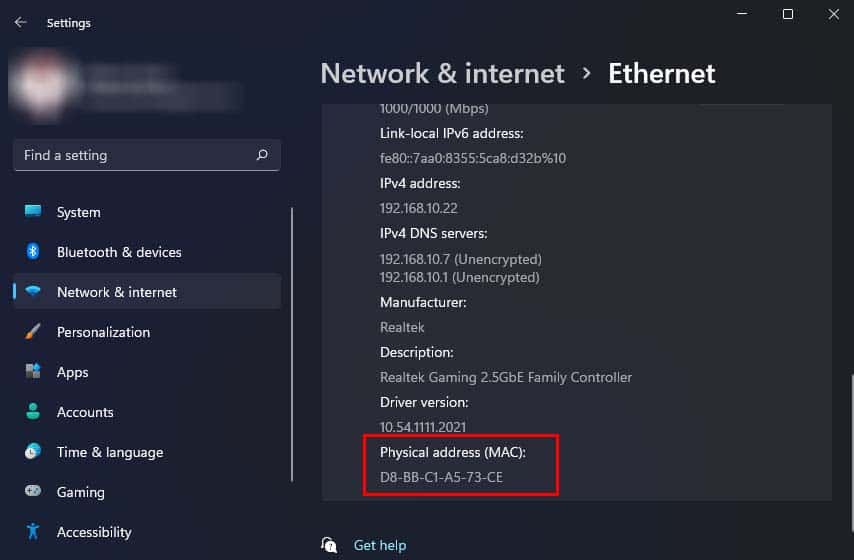 mac address of a computer
