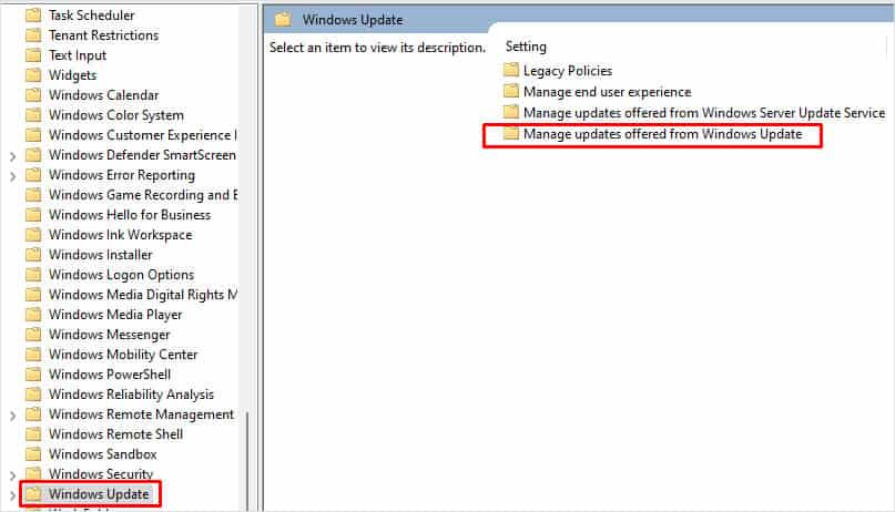 manage update from windows update