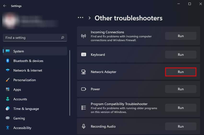 network adapter troubleshooter