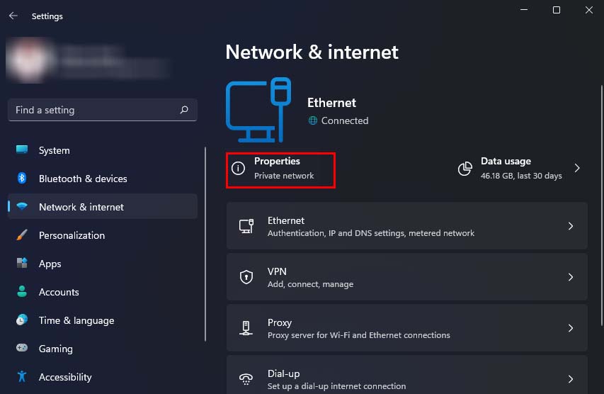 network and internet properties