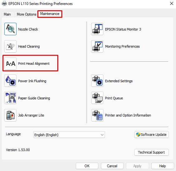 print head alignment in epson printer