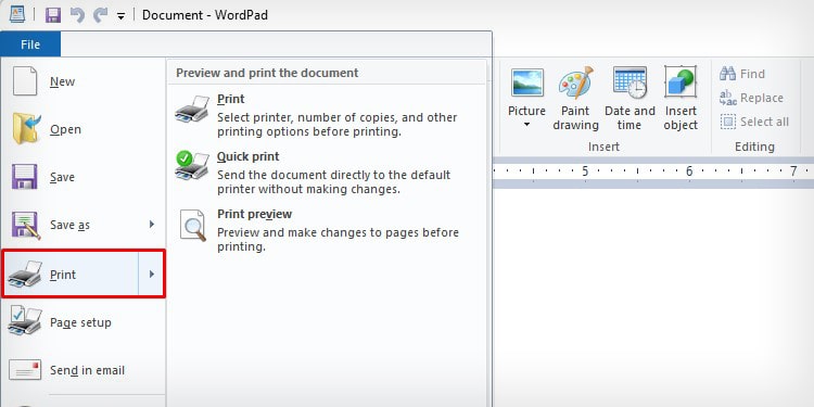 print-option-in-wordpad