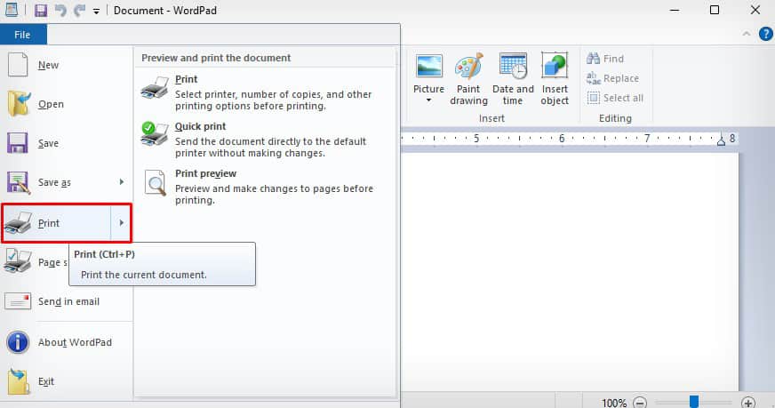print-option-in-wordpad