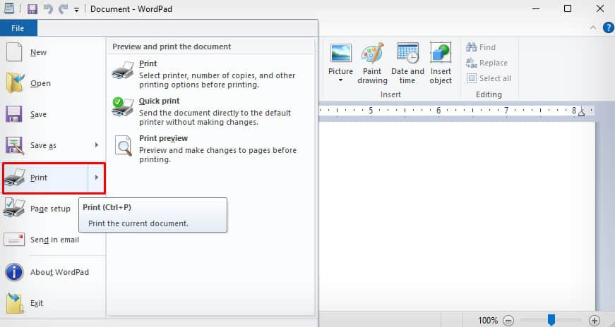 print-option-on-wordpad