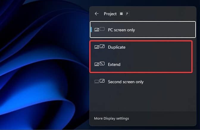 projection settings