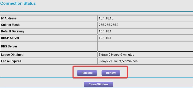 release and renew button in router