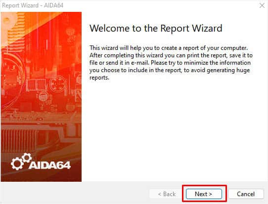 report wizard next