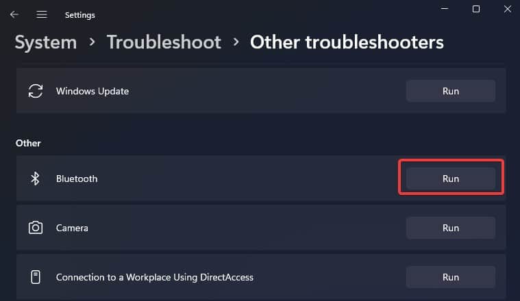 run bluetooth troubleshooter