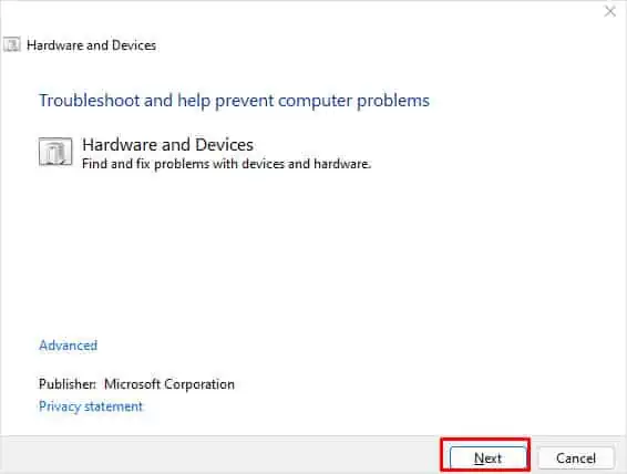 run-hardware-devices-troubleshooter-logitech-mouse-not-working