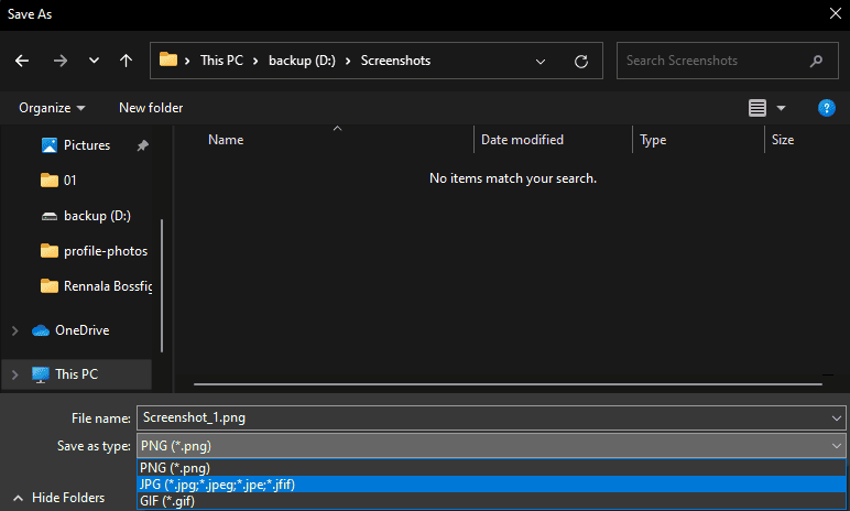 save as type snipping tool screenshot