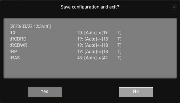 save memory timings in bios