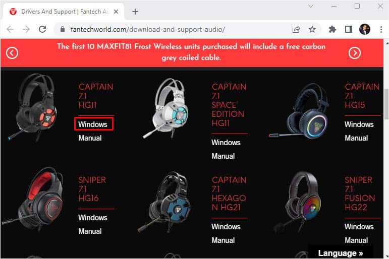 search for fantech headset driver and click on windows