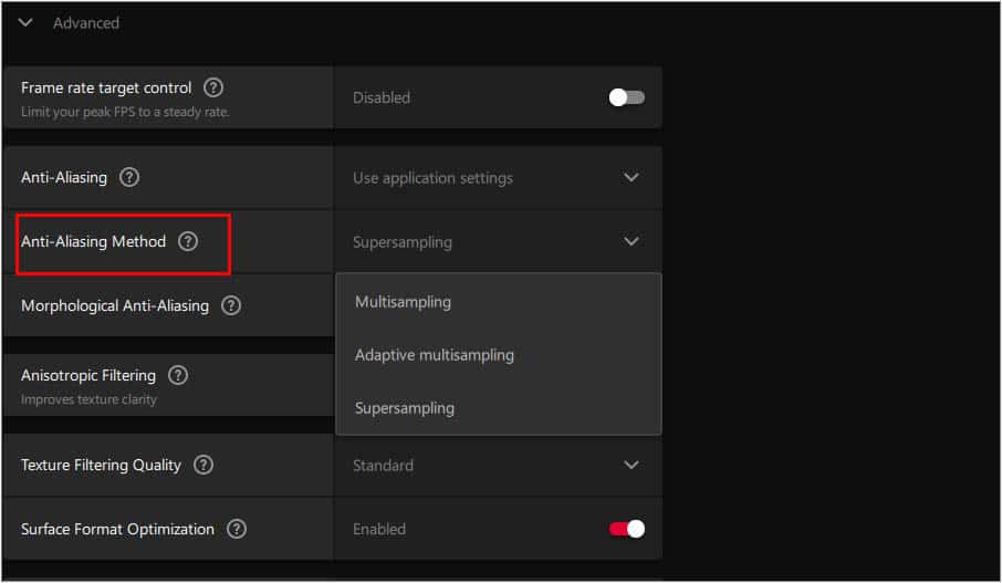 select anti aliasing method