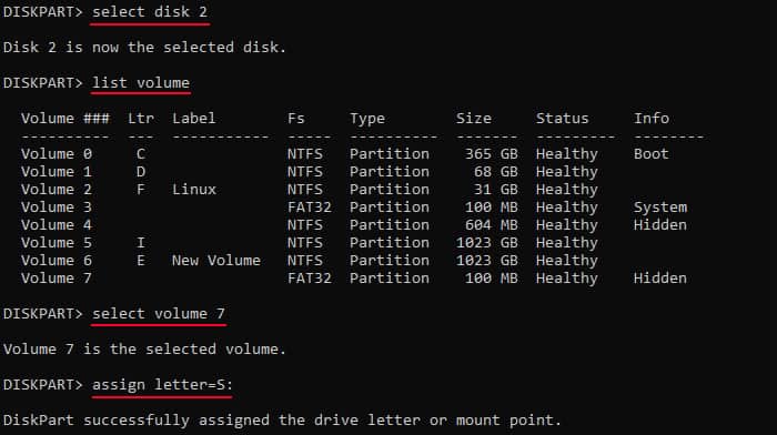 select-disk-list-disk-select-volume-assign-letter
