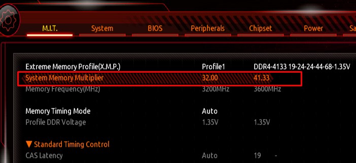 set RAM system memory multiplier