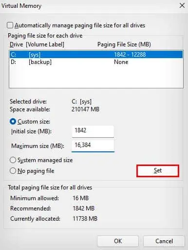 Windows 11 Keeps Freezing? 12 Ways to Fix It 16 set-custom-size-virtual-memory