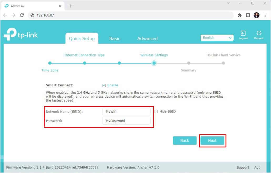 set network name and password
