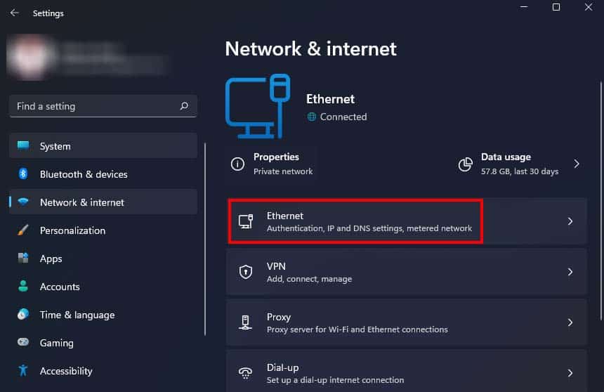 settings ehternet