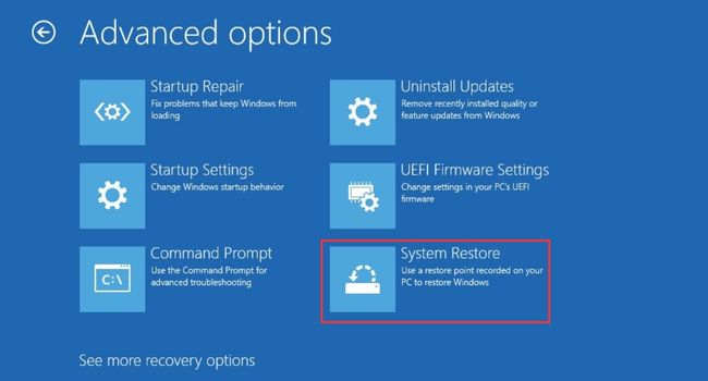 system restore in advanced options