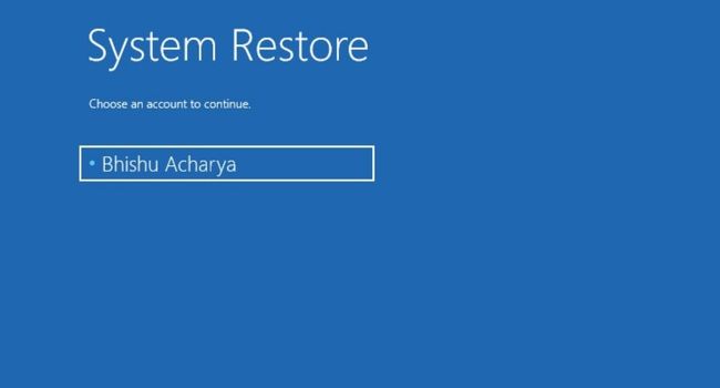 system restore select account