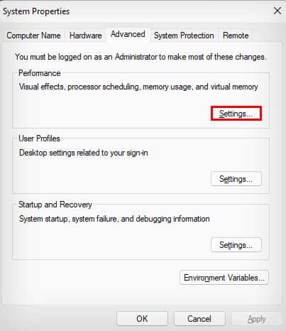 systempropertiesadvanced performance settings