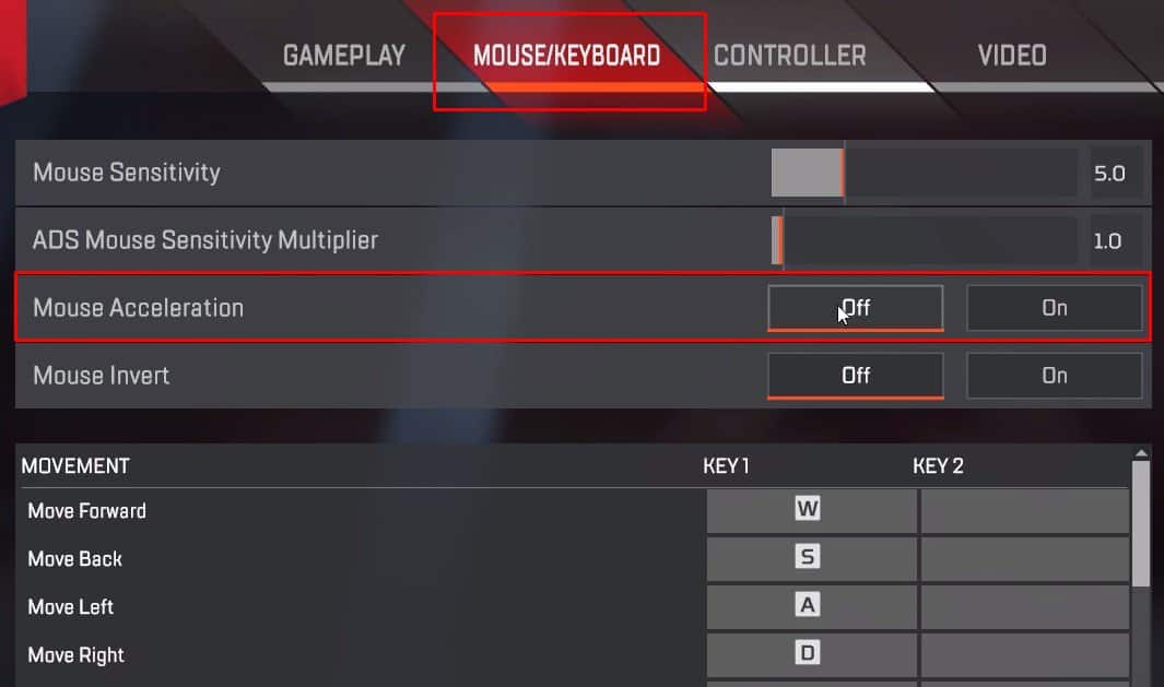 turn off mouse acceleration apex