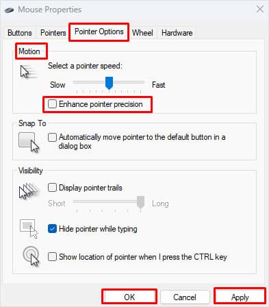 turn off mouse acceleration mouse properties