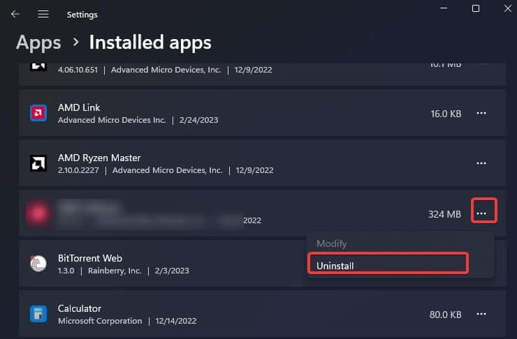 uninstall a software