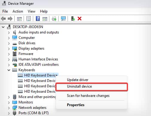 uninstall device drivers