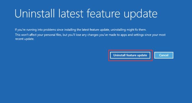 uninstall feature update button