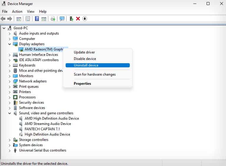 uninstall graphics driver