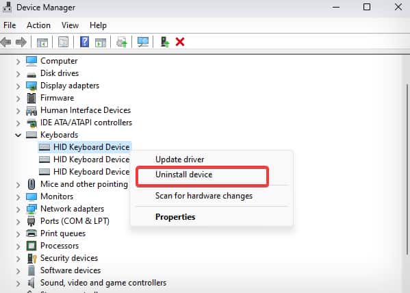 uninstall keyboard driver