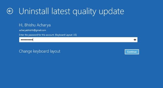 uninstall latest quality update enter credentials