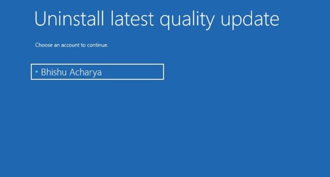 uninstall latest quality update select account